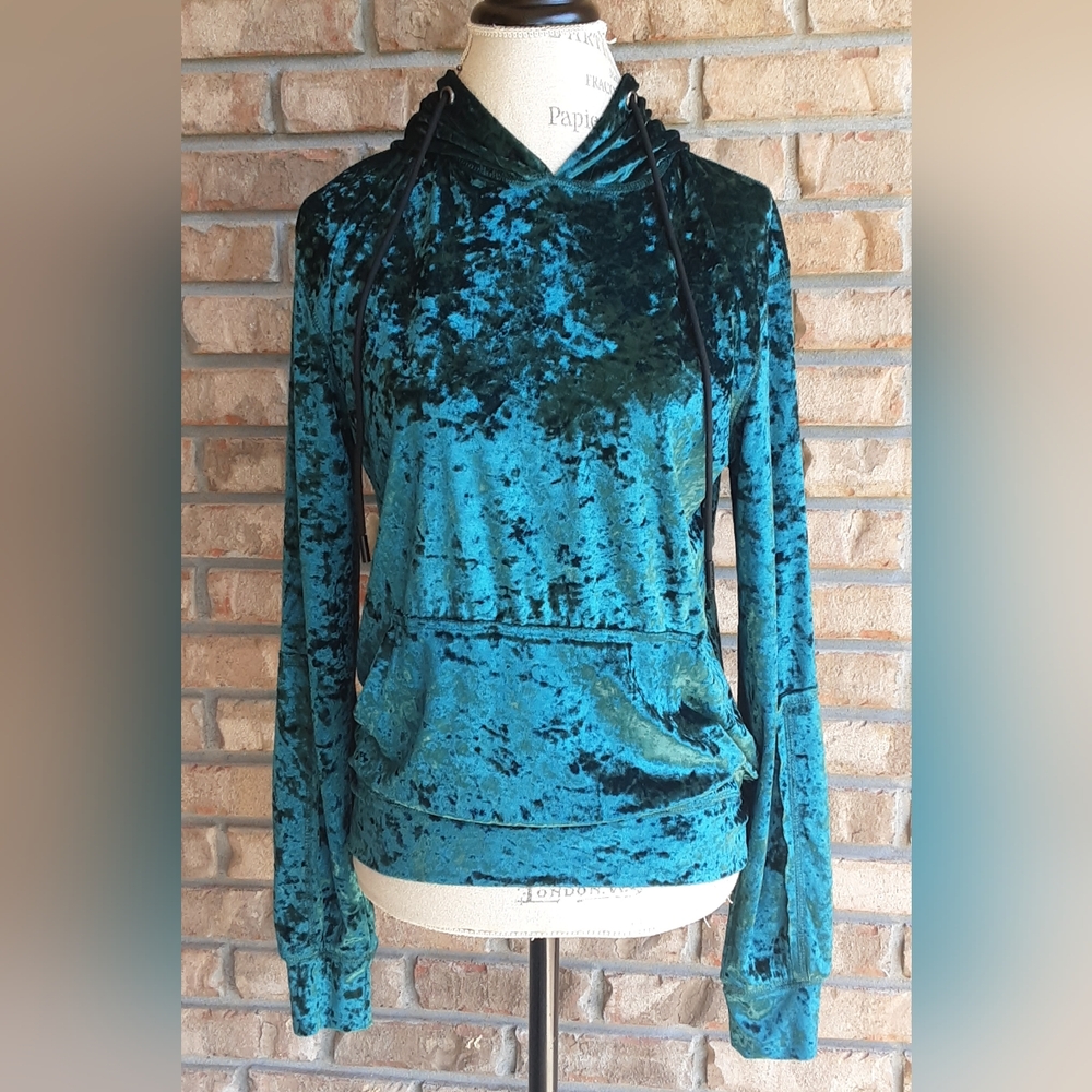 Emma & Sam Velvet Hoodie in Deep Teal.